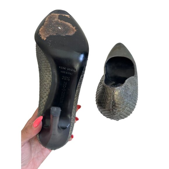 PATRICK COX Metallic Snakeskin Stiletto Heels Size 39.5 US 9.5 - Picture 10 of 12